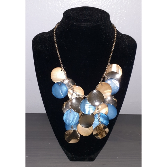 Blue and Faux Gold Statement Necklace - Picture 3 of 3